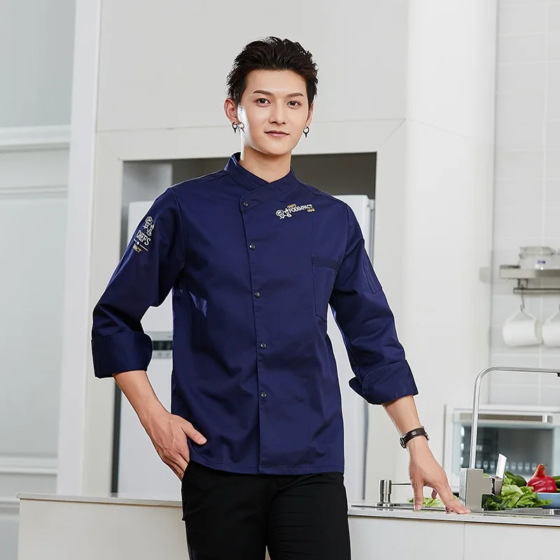 Ice Silk Fabric Chef Uniform Long Sleeve Autumn and Winter Clothes Western Restaurant Cake Hotel Kitchen Cafeteria Restaurant Wh