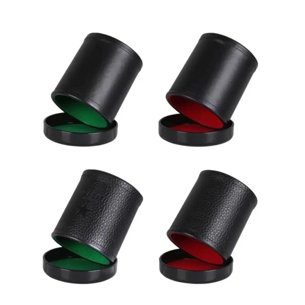 

New with Lid Dice Cup Green Red Lining Leather Board Games Black Party Dice Cup