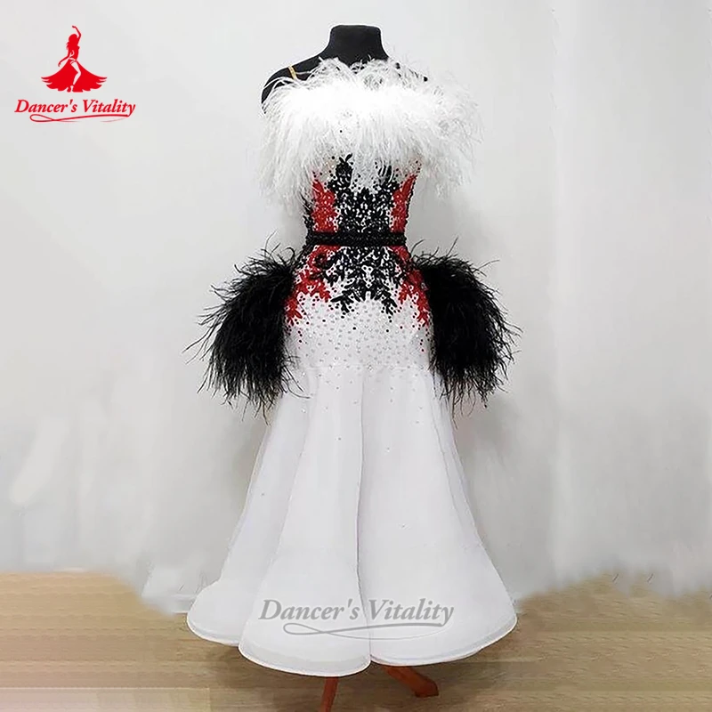 Waltz Tango Feather Style Wrapped Hip Dress Customize Adult&Teenager Foxtrot Quickstep Ballroom Dance Clothes Dancer's Vitality