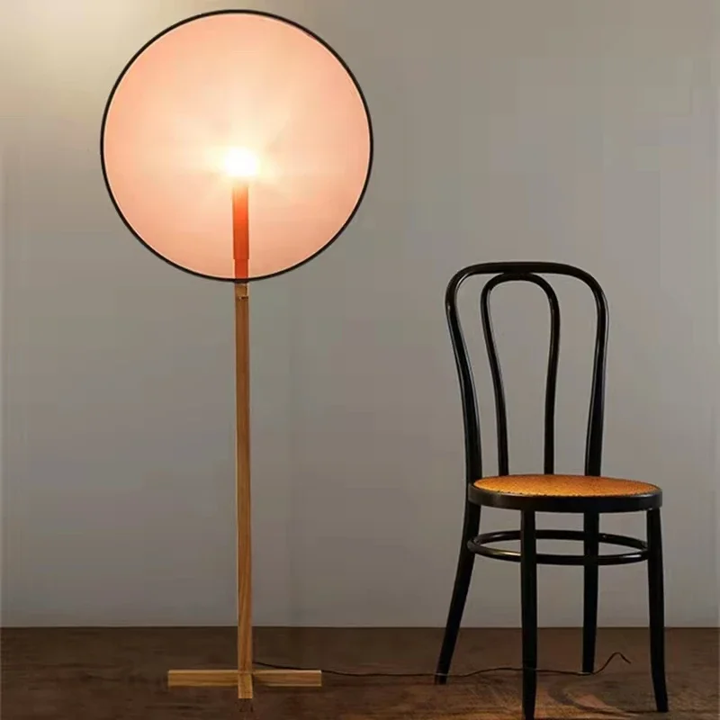 Modern Creative Circular Fabric LED Floor Lamp Living Room Bedroom Study Wooden Reading Light Indoor Decoration Lighting Fixture