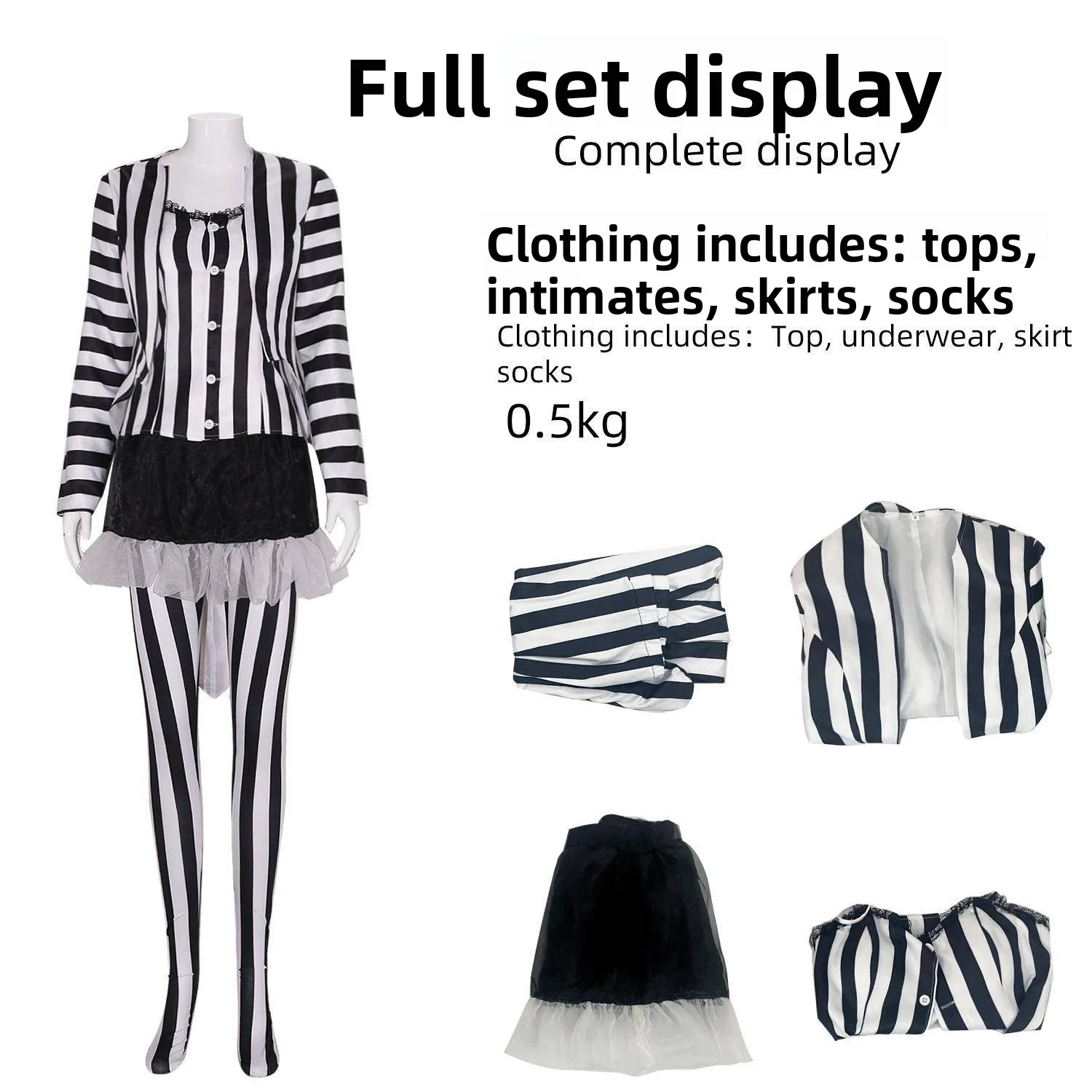 

Хэллоуин Косплей Черный Костюм в белые полоски Майкл Китон Жук Дьявол Мастер 2 Джанет Жук Сок 2 Женский этнический костюм