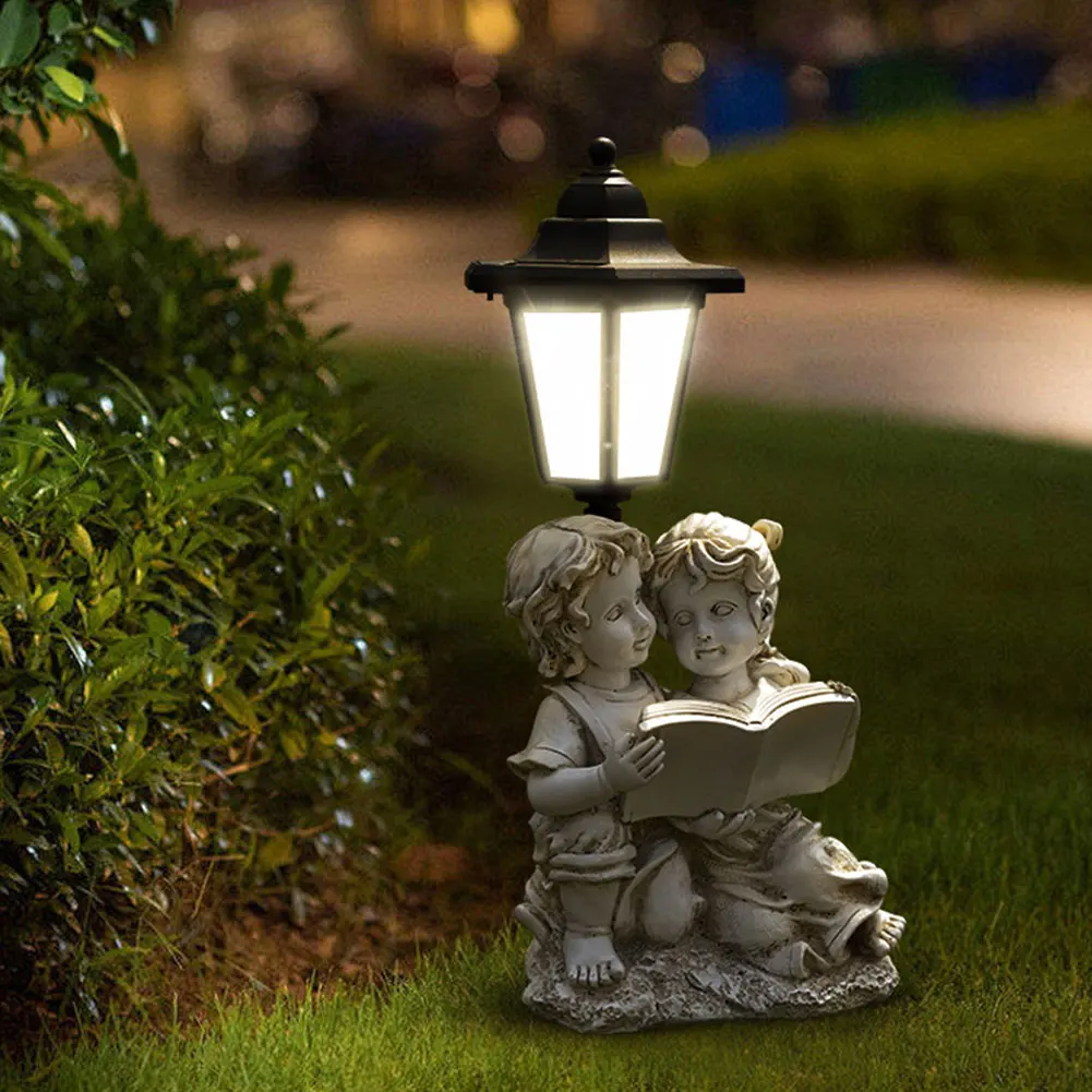 

Solar Powered Cute Figurine Light Resin Hexagonal Decorative Lamp Animal/Child/Gnome Hexagonal Night Light Courtyard Decoration