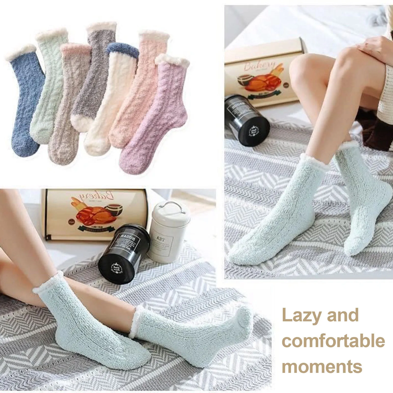 Damen Fuzzy Warm Home Socken Korallen Fleece atmungsaktive warme Socken für Winter Herbst kaltes Wetter d88