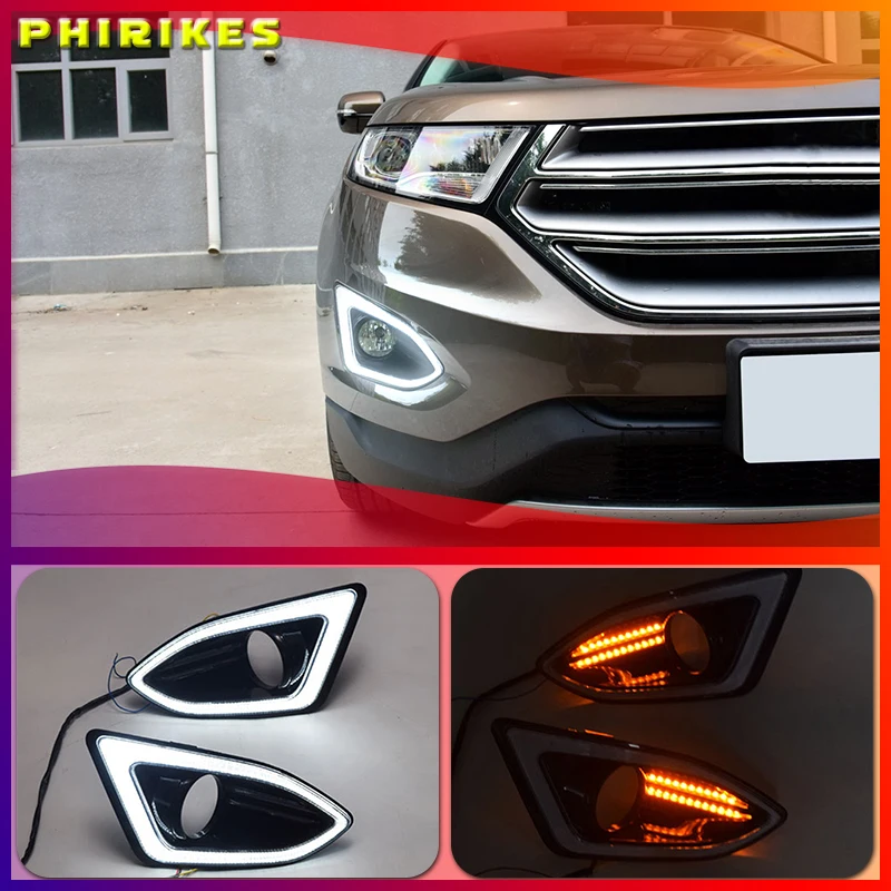 

2Pcs LED For Ford Edge 2015 2016 DRL Daytime Running Light 12V Waterproof Yellow siganl Fog Lamp With Fog Lamp Hole