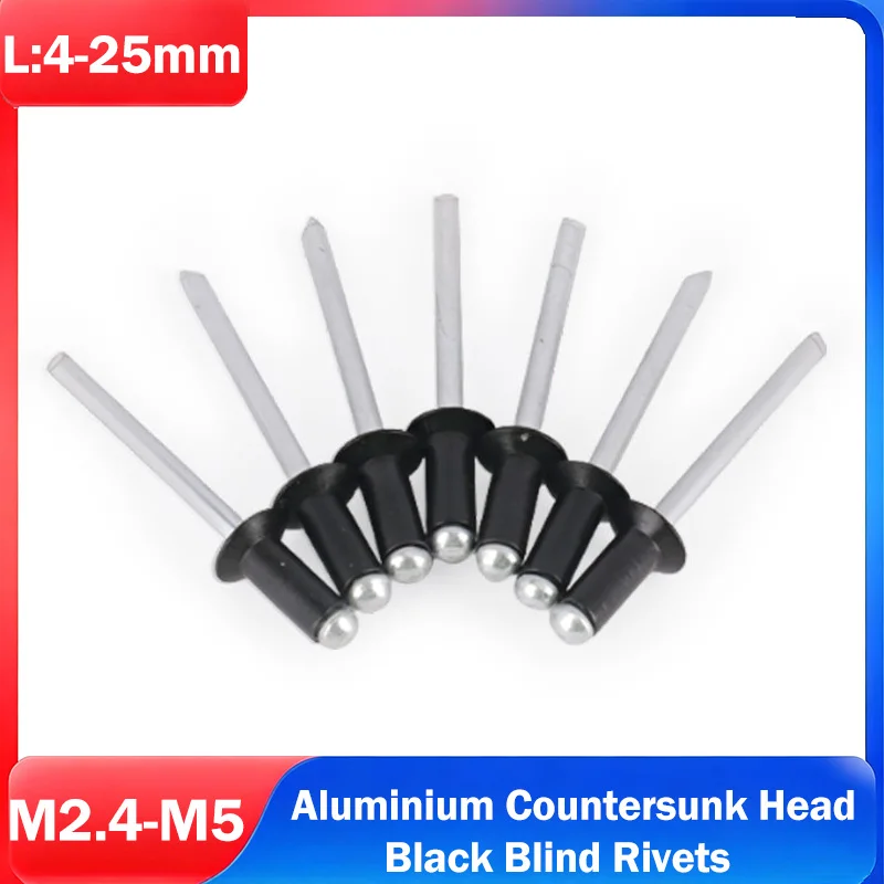 Black Aluminum Blind Rivets M2.4 M3 M3.2 M4 M5 Aluminium Countersunk Head Black Blind Rivets for Decoration & Fastening