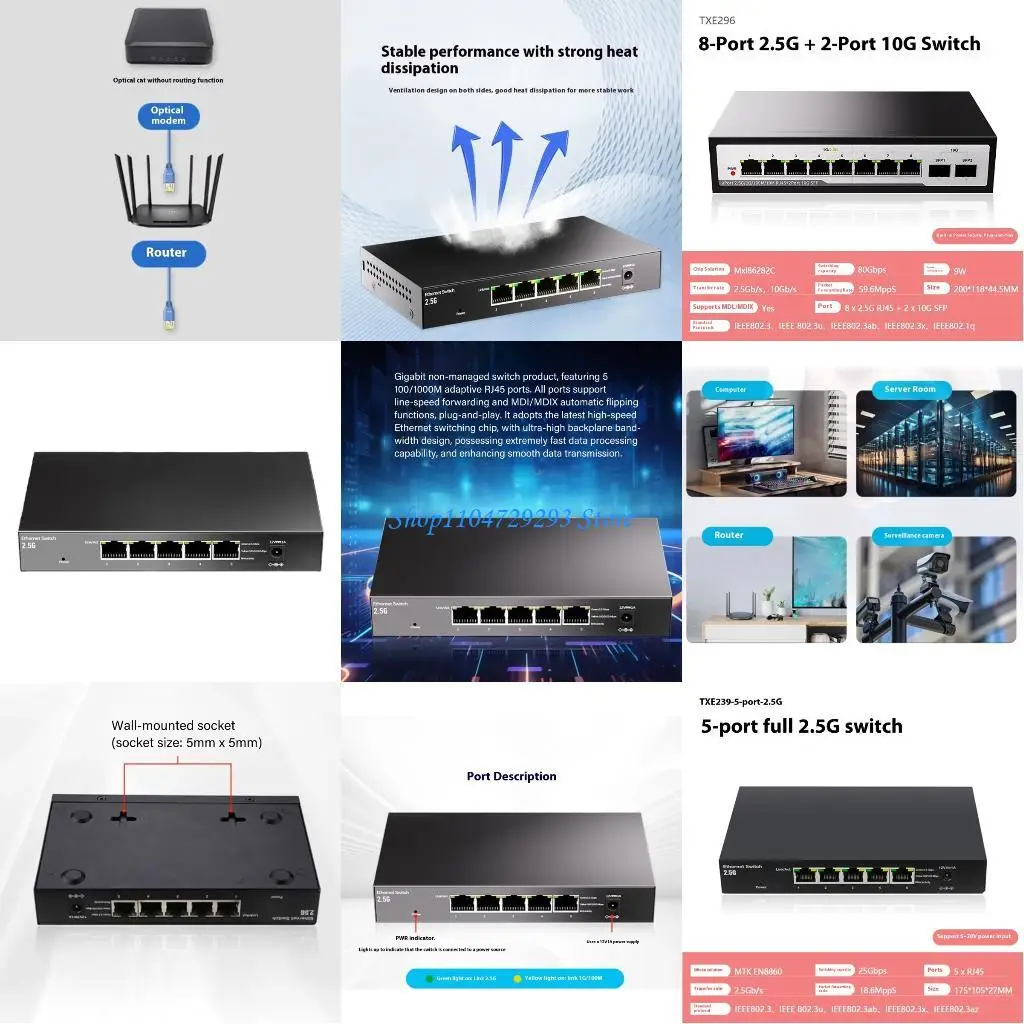 

Y2GD Aluminum Unmanaged RJ45 Switcher 5/8 Gigabit 2x10G Ports Energy Efficient Design Durability