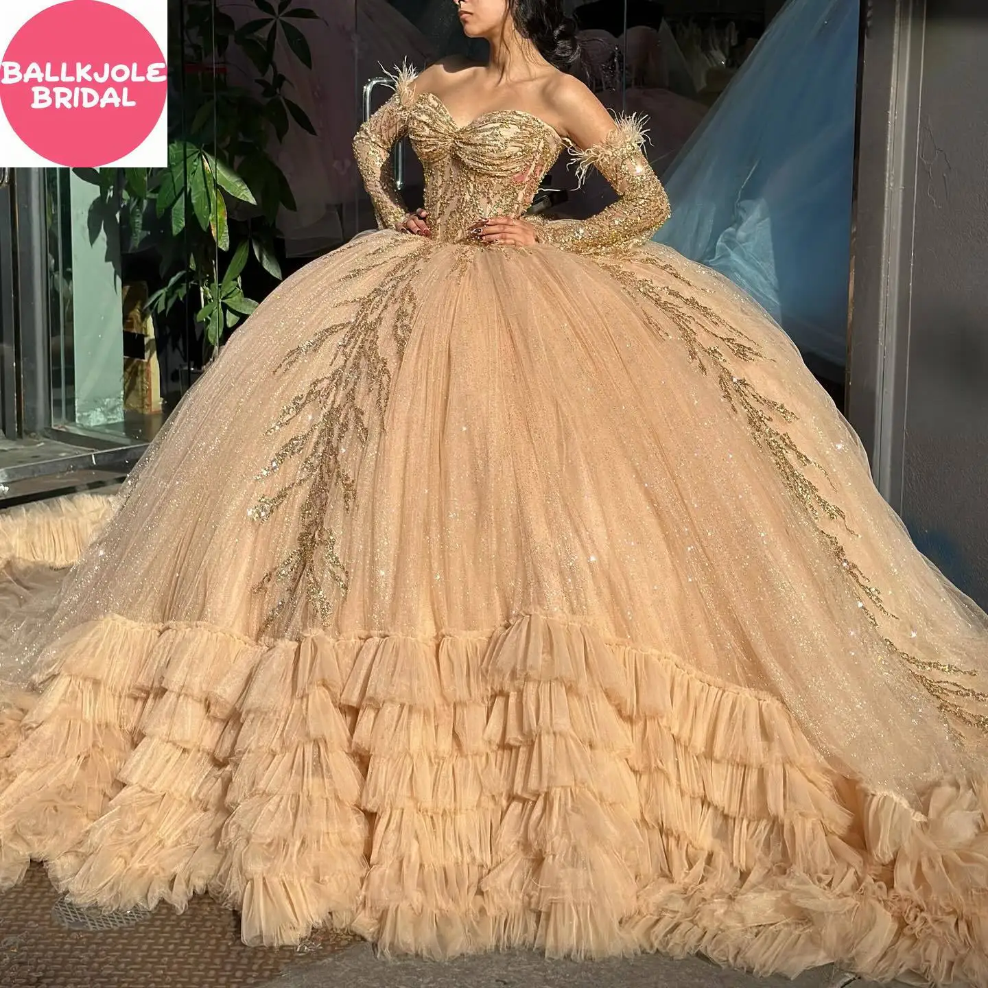 Vestido de baile quinceanera com ombro de fora, coração, tule, apliques, renda, flores, vestido de 15o aniversário