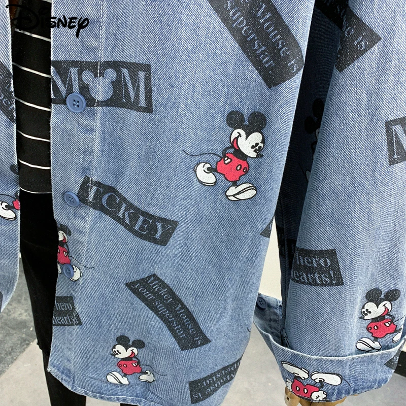 Disney 2022 New Arrival Top Fashion Loose Cotton Mickey Mouse Loose Ins Cartoon Large Size Casual Print Denim Shirt