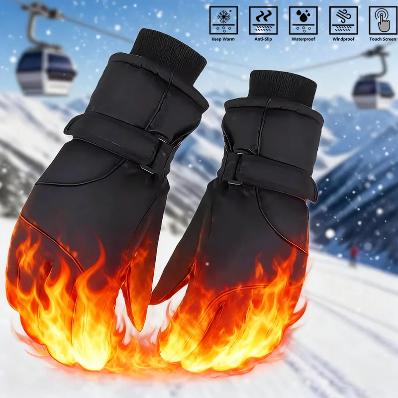 Warme winddichte Handschuhe für Herren, Winter, wasserdicht, verdickt, warme Vollfinger-Handschuhe für Outdoor-Motorradfahren, Touchscreen-Handschuhe