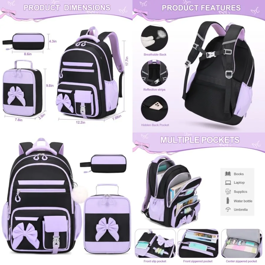 

Backpack for Girls, 3PCS Girls Backpack for School with Lunch Bag Pencil Case, Cute Teens Bookbag for Kindergarten Elementary P