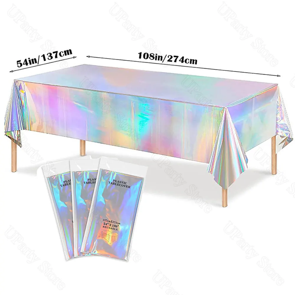 Iridescent Tableclothes Shiny Gold Hot Pink Laser Silver Disposable Holographic Table Cover for Christmas Birthday Party Decor