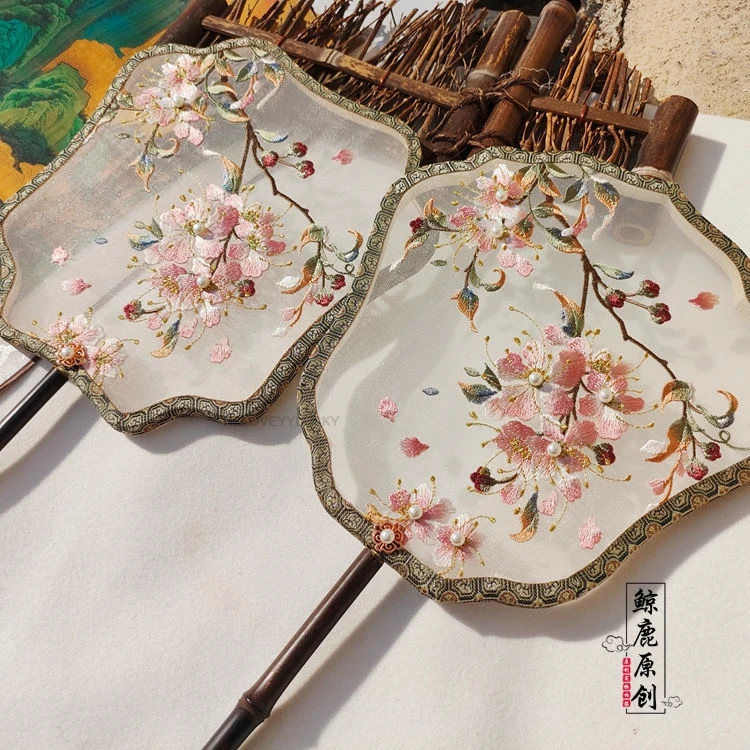 Hanfu Fan Women Ancient Fan Chinese Style Embroidery Fan Summer Classical Palace Dance Floral Hanfu Hand Fan Gift For Women