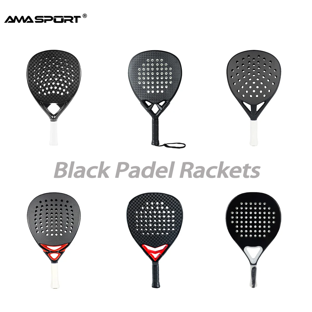 AMASPORT Black Padel Racket Full/3K/12K/18K/Kevlar Carbon Fiber Surface EVA Memory Core Paleta De Padel with Air Dynamic Throat