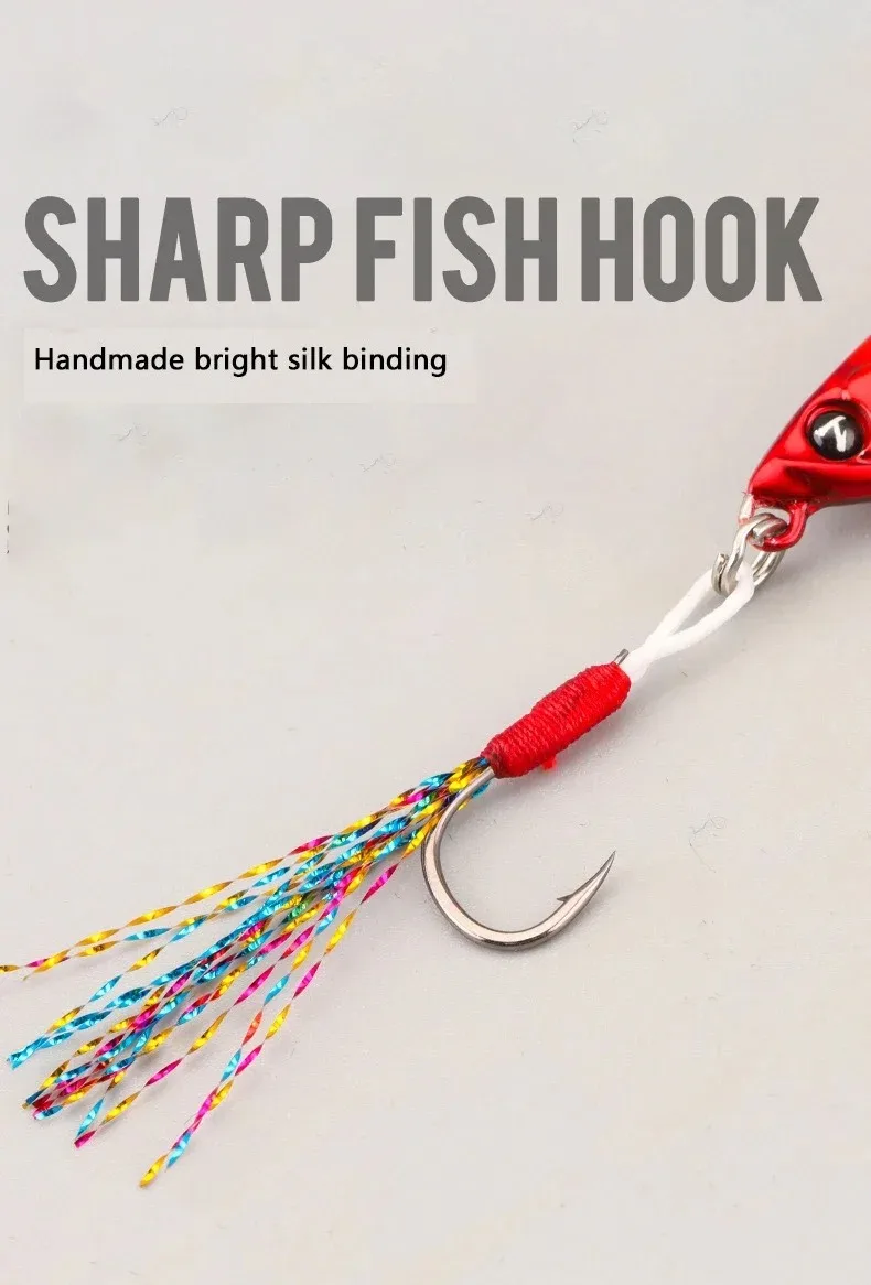 10 g 47 mm Mikro-Metall-Jig-Angelköder mit Drillinge und Lametta-Assistent-Haken, Shore Casting, harter Köder für Forellenbarsch-Lichtspiel