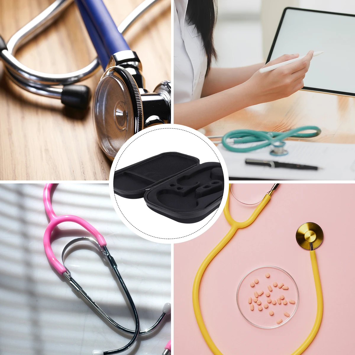 

Foetal Stethoscope Carrying Pouch Auscultator Zipper Bag Portable EVA Storage Case (Black)
