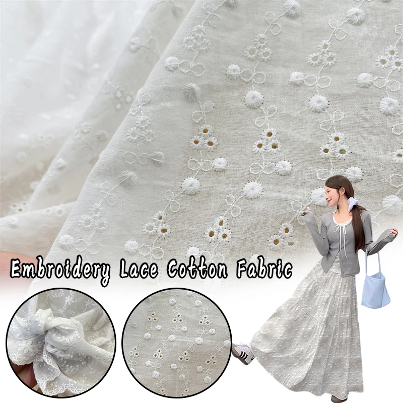 

1yard 100% Cotton Fabric Lace Embroidery Hollow Small Flower Fabric for Sewing Dress Clothes DIY Handmade Crafting 1.3m Width