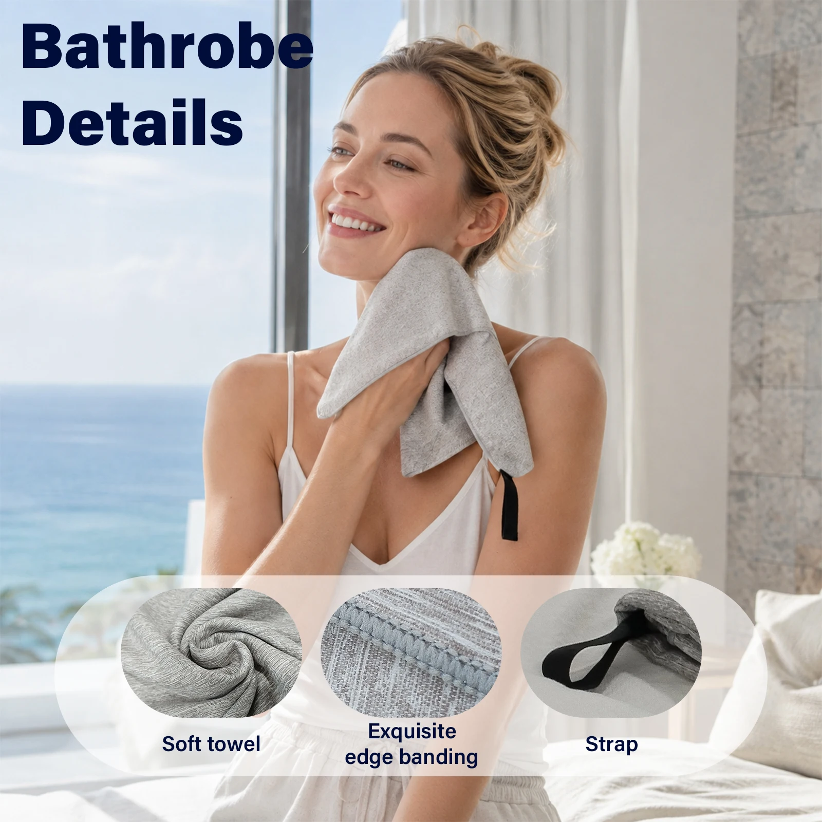 Soft Cationic Fabric Fitness Towel Lightweight Absorbent Daily Use with Built-In Hanging Strap for Easy Air-Drying Exquisite Hem