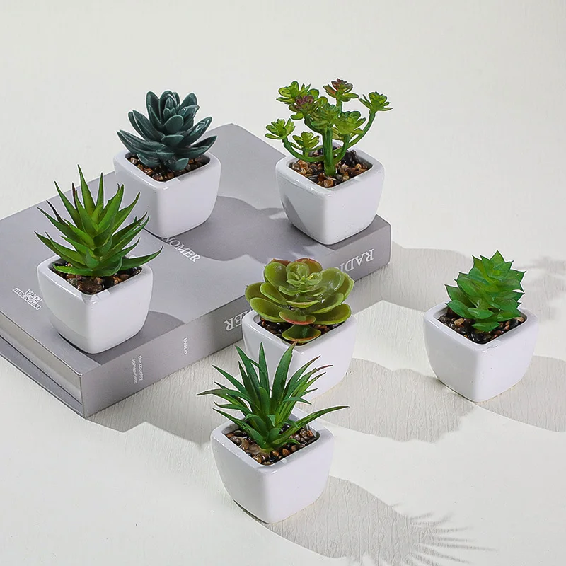 1pc Mini Artificial Succulent Bonsai Simulation Small Potted Plants Plastic Basin Fake Succulent Potted Restaurant Desktop Decor