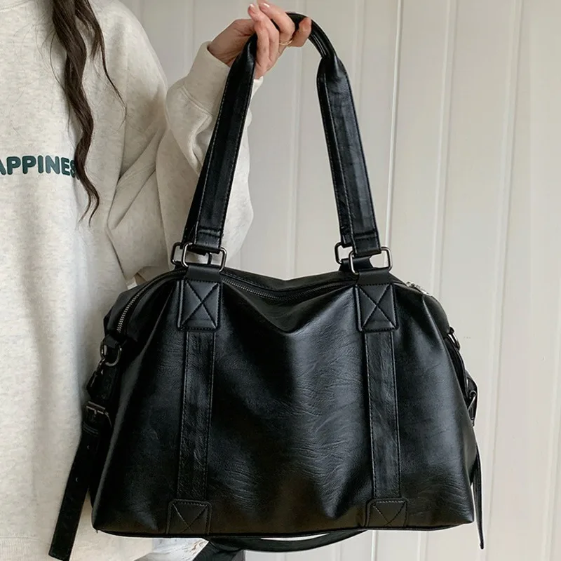 Torba podróżna damska z ekoskóry, duża pojemna torba męska na ramię z zamkiem błyskawicznym