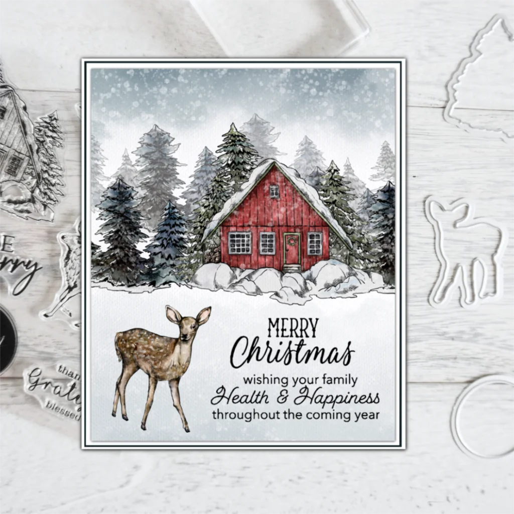 MangoCraft Christmas Reindeer Cutting Dies Clear Stamp Winter Cottage In Snow DIY Scrapbooking Metal Cut Dies Stamps For Cards