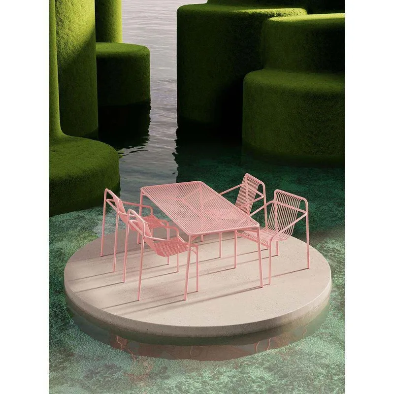 Outdoor tables and chairs casual simple dopamine open-air courtyard milk tea coffee shop dining table and chair combination