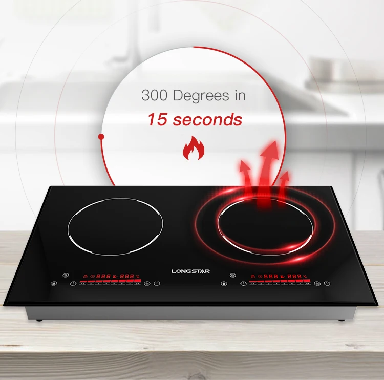 مصنع 2025 موقد كهربائي جديد للمطبخ مع منطقة تحكم غير مرئية طباخ التعريفي المزدوج لوحة سيراميك 4400 واط طباخ التعريفي