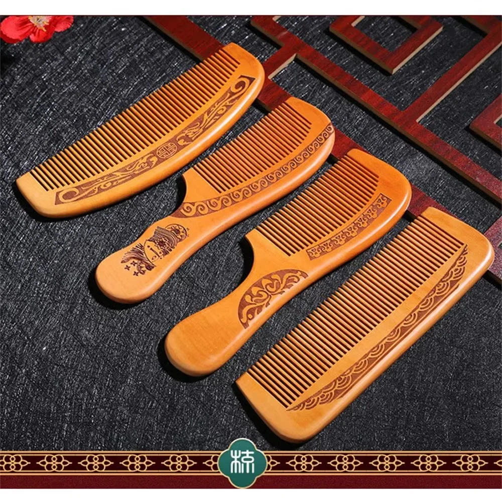 4 STKS Haarkam Set Antistatische Handgemaakte Natuurlijke Perzik Houten Kam Hoofdmassage Sandelhout Kam Haarverzorging Haarborstel Styling Tool - afbeelding 2