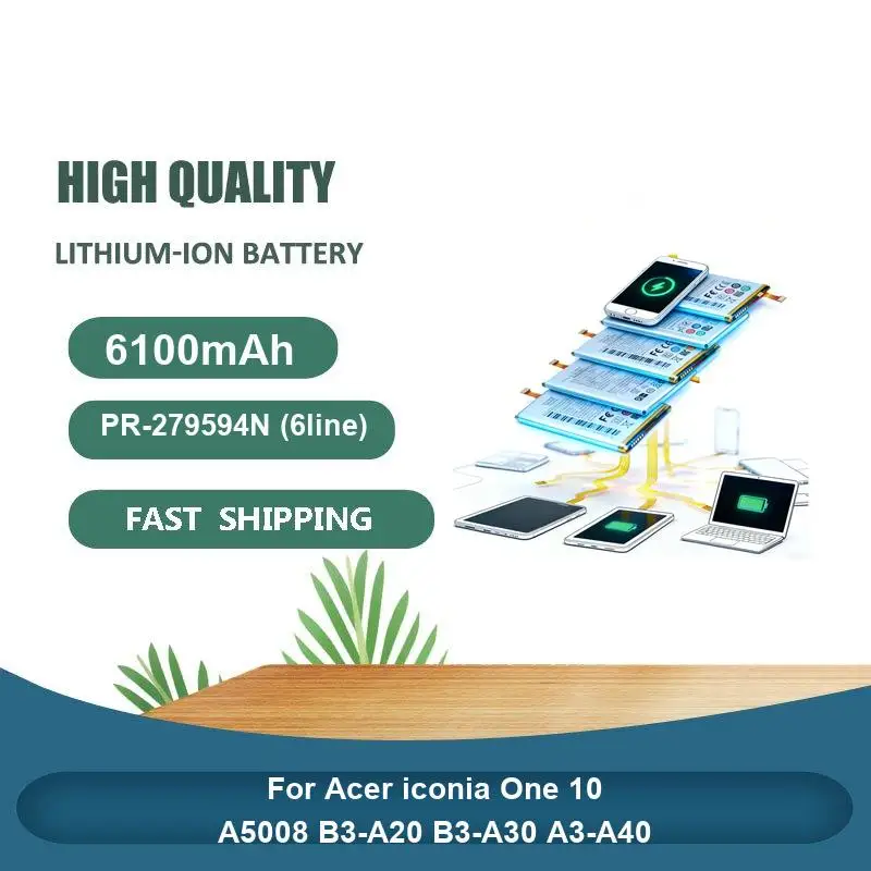 

6100mAh High Quality Laptop Battery For Acer A5008 Iconia One 10 One10 B3-A20 B3-A30 Iconia10 A3-A40 PR-279594N (6line)