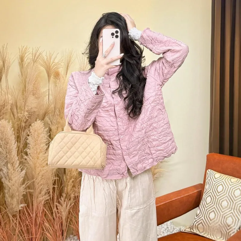 YFPF automne hiver nouvelle veste en coton femmes conception plissée couleur unie à manches longues manteau décontracté femme vêtements mode vêtements d'extérieur