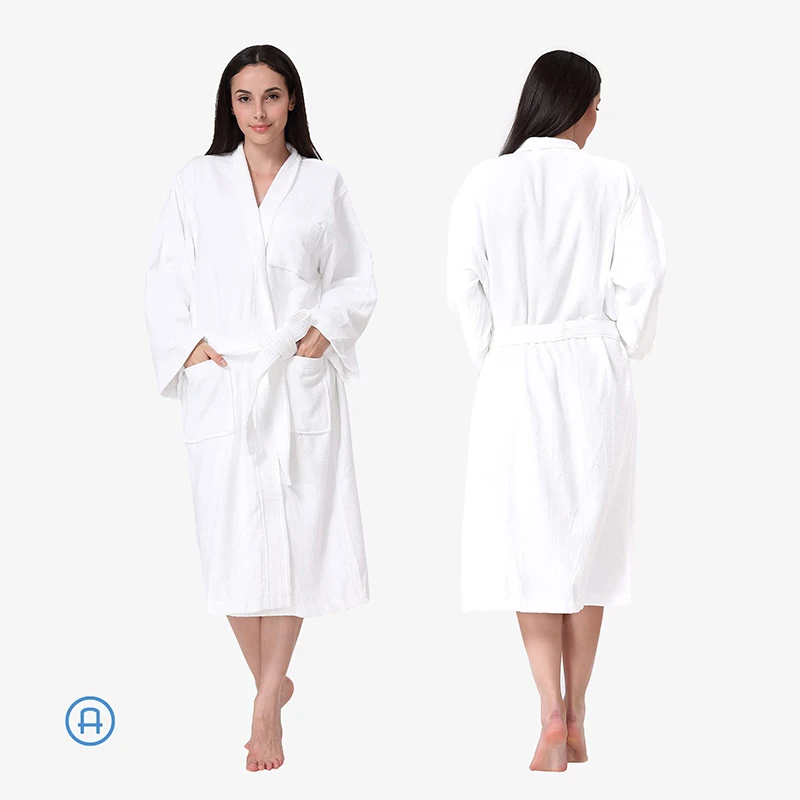 

Winter Luxury Hotel Bathrobe 100% Cotton Absorb Water Ladies Dressing Gown With Sashes Pockets Kimono Spa Robe For Female