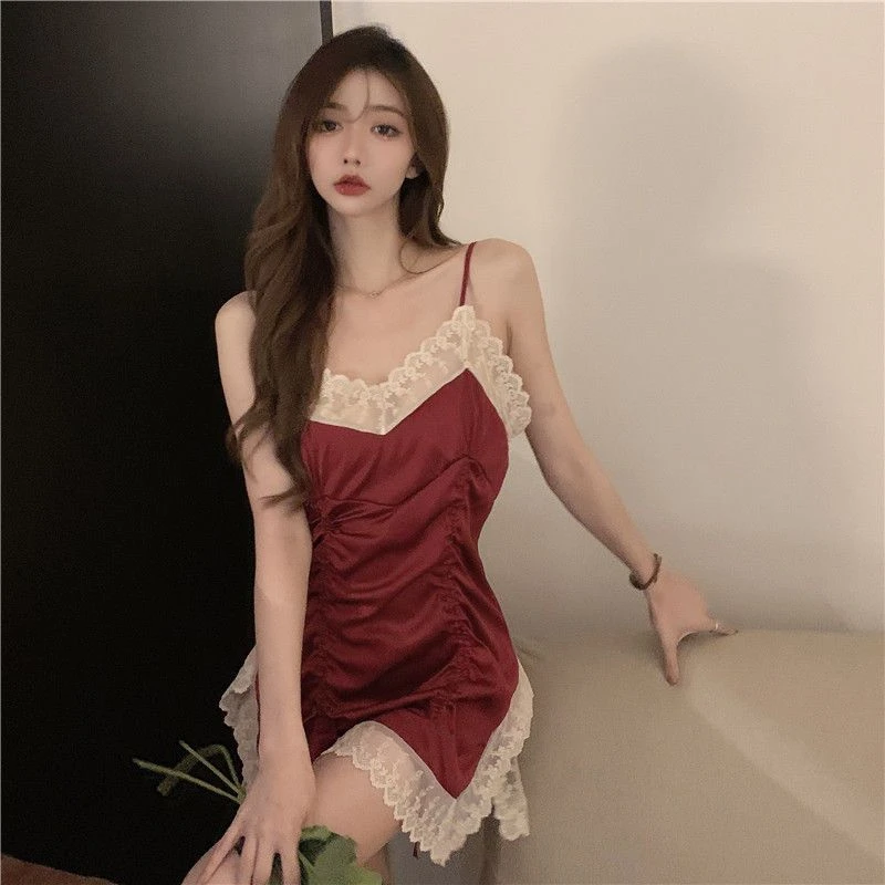 Sleeveless Nightgowns Women Summer Sexy Lace Simple Korean Style Design Aesthetic Mini Sleepwear Thin Comfort Elegant Female New