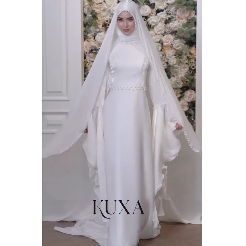 KUXA Customized A-Line Floor-Length Muslim Wedding Dresses Long Sleeves Formal Bridal Gowns For Women Vestidos De Novia 2026