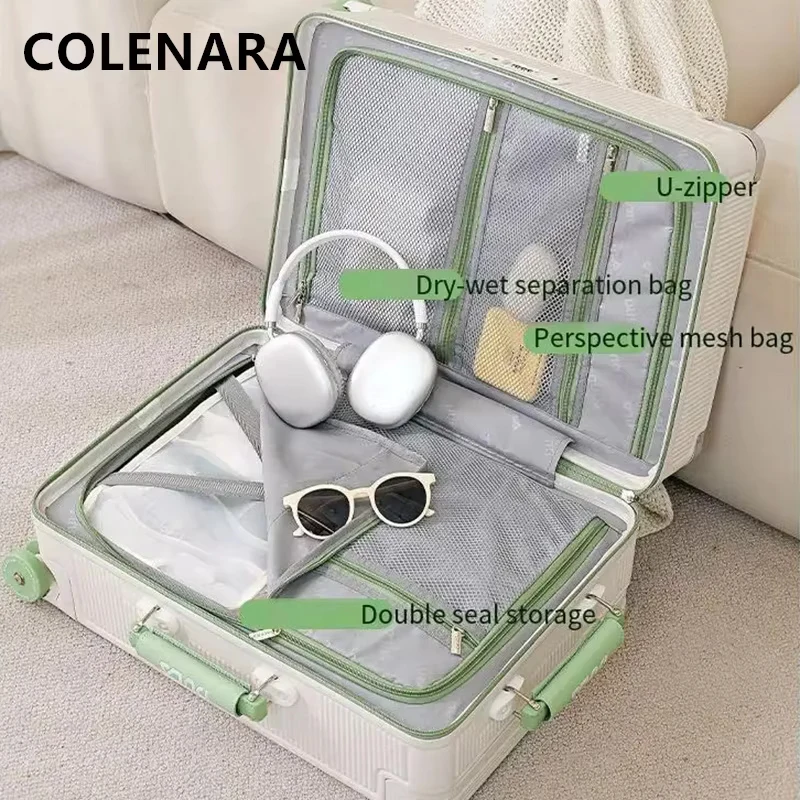 COLENARA equipaje de cabina caja de embarque de 20 pulgadas 24 "ABS + cubierta de carrito de PC 26" caja de contraseña para mujer maleta con ruedas para hombre