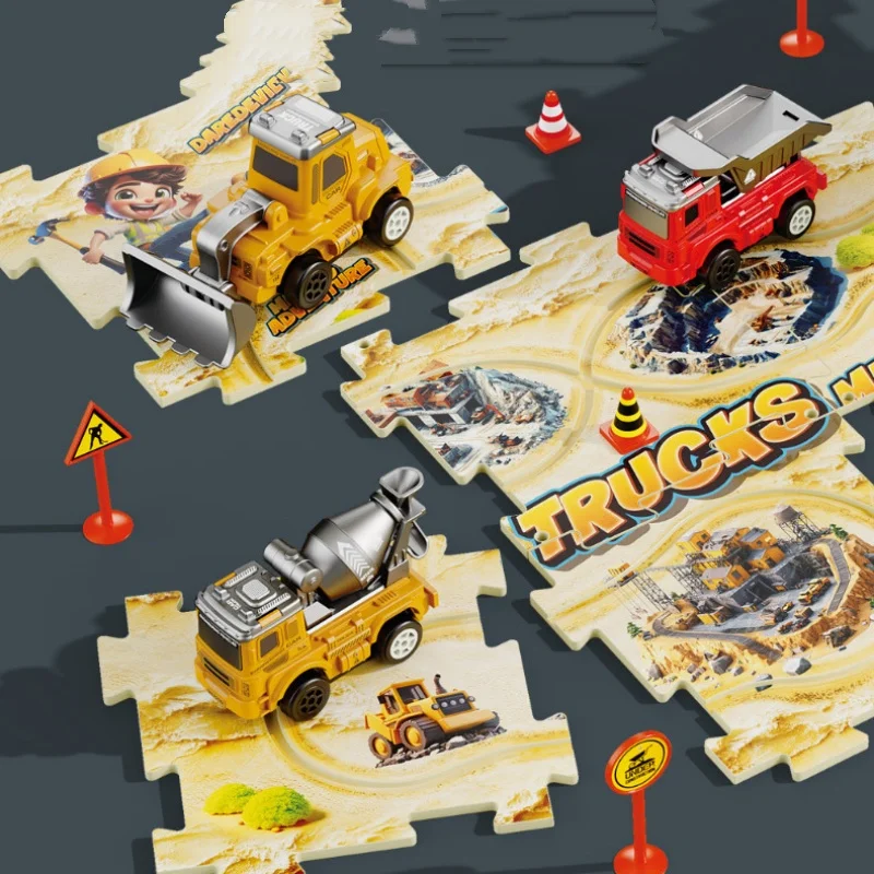 

Kids puzzle rail car set DIY assembly electric trolley automatic rail city scene building puzzle toys set
