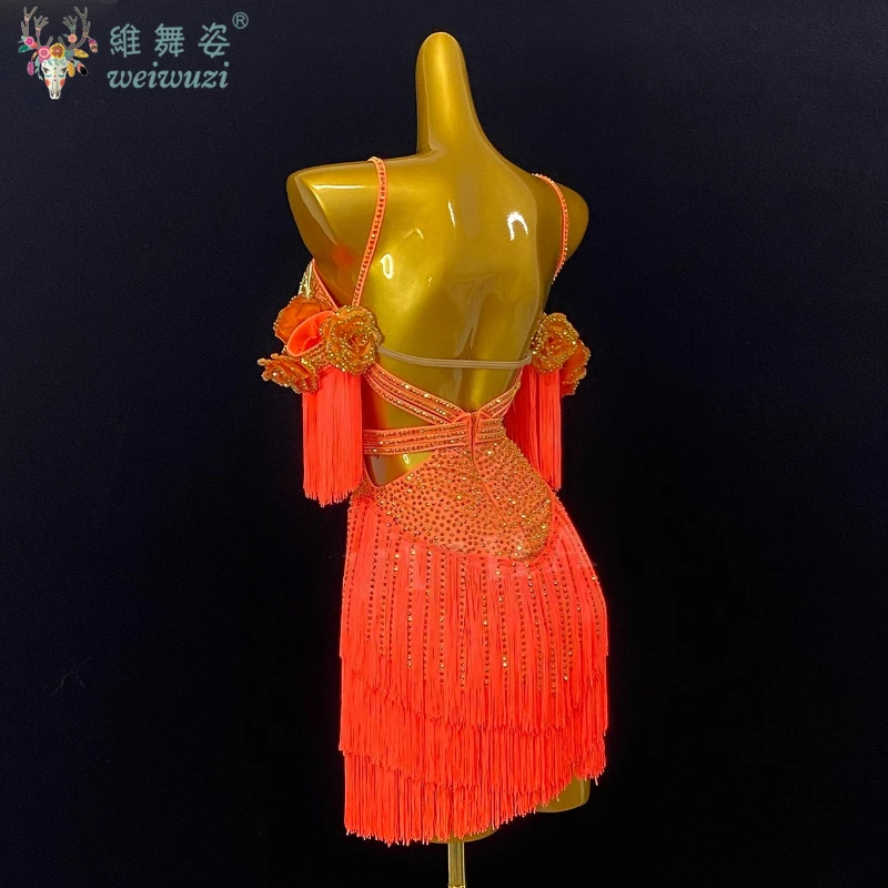 زي الراقصة اللاتينية للأطفال البالغين الراقية مخصصة من حجر الراين المجوف فستان أداء حجر الراين السامبا