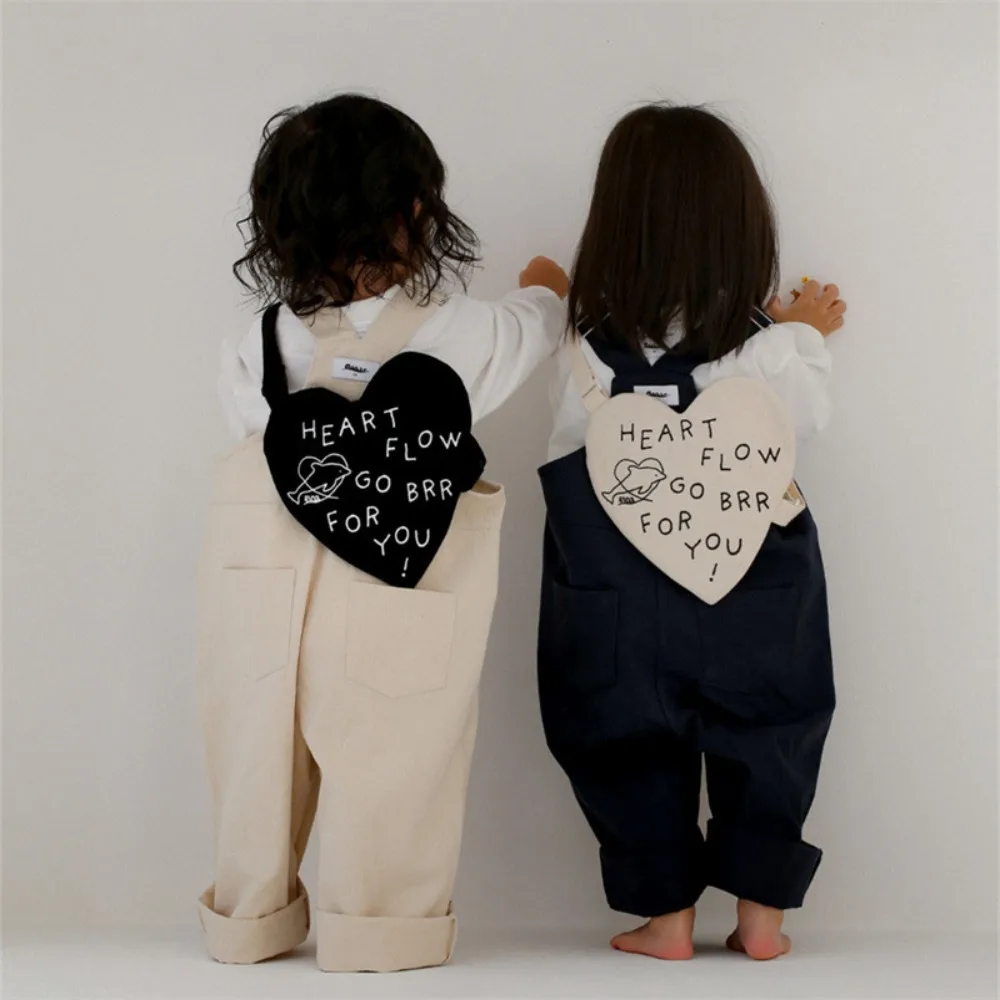

Casual Childishness Heart Shoulder Pouch Lightweight Canvas Letter Crossbody Bag Cute Black&White Kids Mini Bag Kids