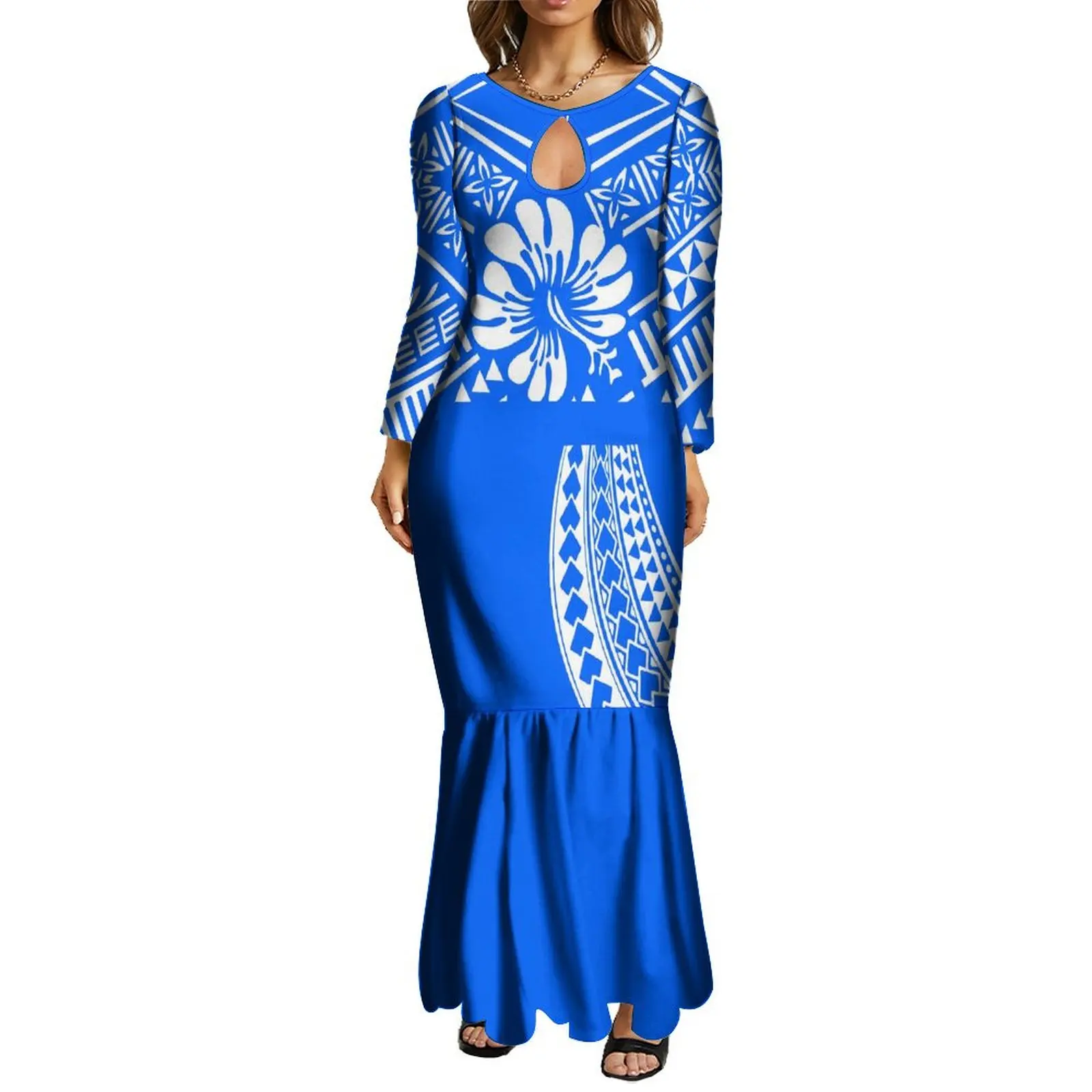 High Quality Women'S Fishtail Dress Party Dress With Men'S Long Sleeve Shirt Polynesian Tribal Couple Dress 