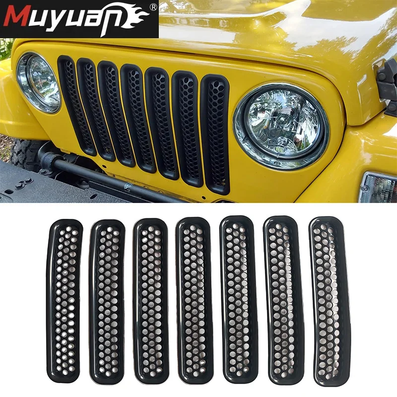 

7 шт., сетчатые вставки для передней решетки радиатора для Jeep TJ Wrangler 1997 - 2006