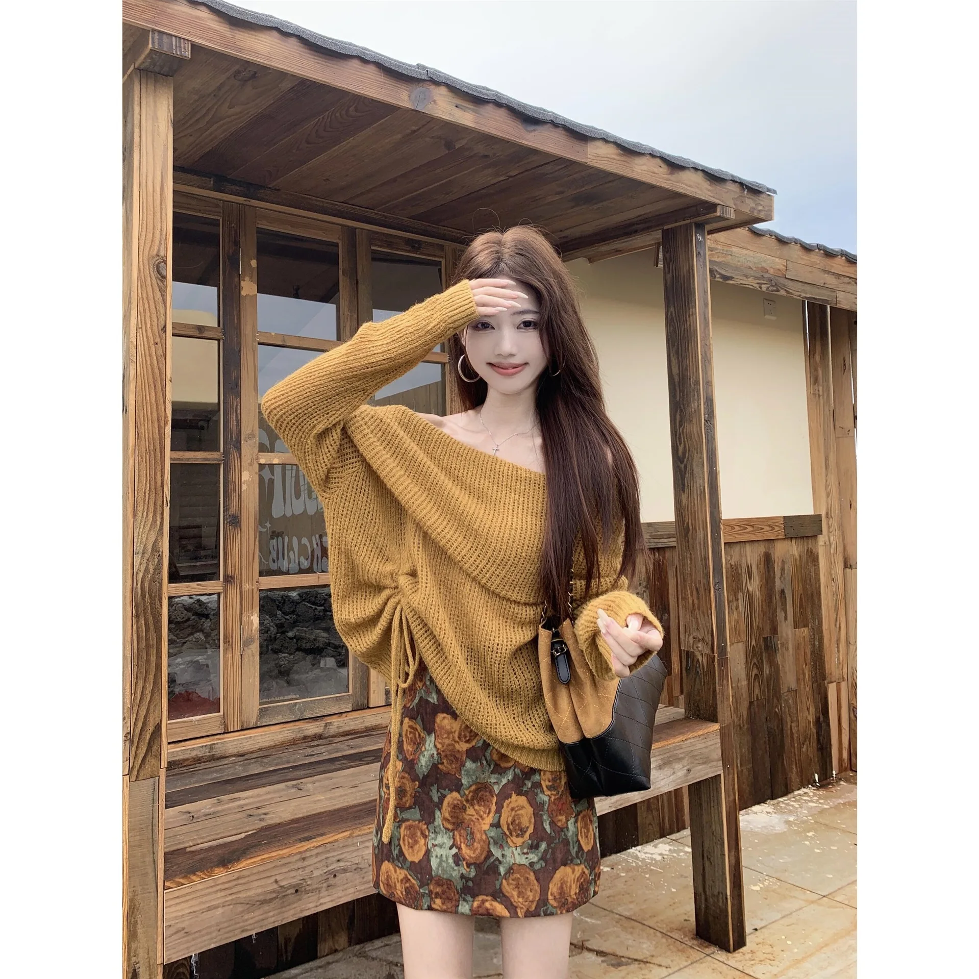 

2026 New Spring and Summer Vacation Style Daily One-word Shoulder Knitted Sweater Skirt Two-piece Set