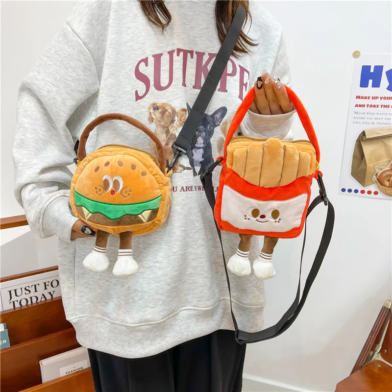 Fun Ins Kawaii Cute Cartoon frytki Hamburger Bun Girl wszechstronna mała torba na ramię kreatywna przenośna portmonetka typu cross-body