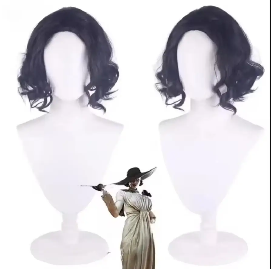 

Короткие черные кудрявые парики с центральным пробором для женщин, синтетический парик DY20Biohazard 8 Bela Cassandra Daniela Alcina Dimitrescu