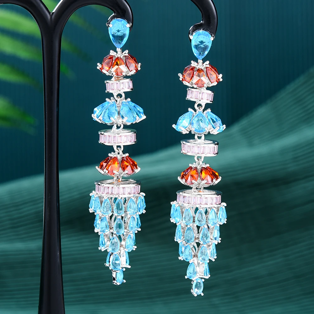 Jimbora New Charm Long Dangle Earrings for Women Bridal Wedding Multicolor CZ Bijoux High Quality Brand Gorgeous Trendy