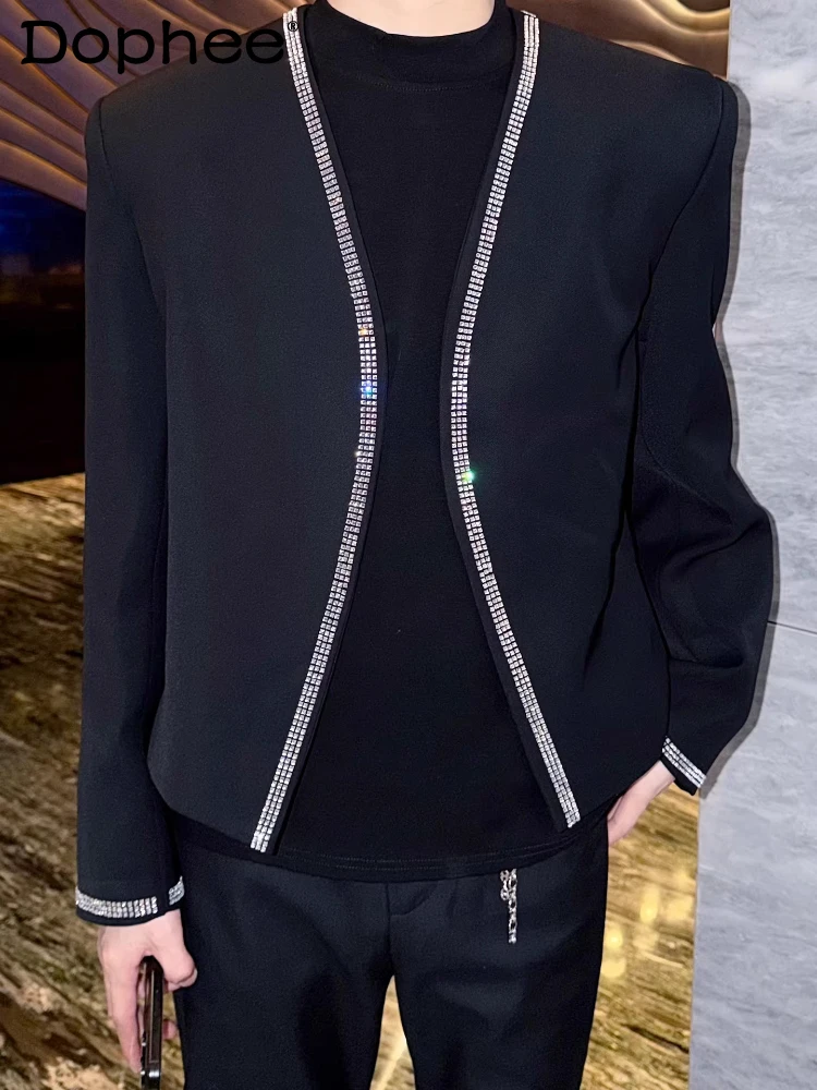 

Модные мужские пиджаки 2026 года, весенняя новинка, элитные, с камнями, стильные, свободные, комфортные, приталенные, мужские пальто с длинным рукавом, шикарные блейзеры