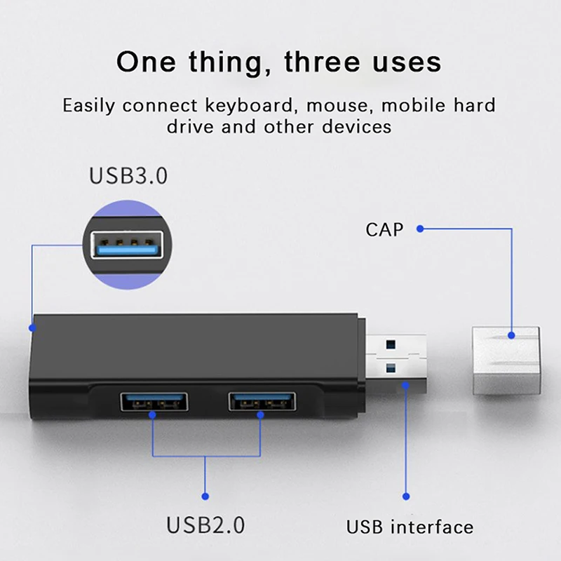 Mini Aluminum 3 Port USB 3.0 Hub USB Hub Extensions 2.0 Hub USB Adapter Station Ultra Slim Portable Data Hub USB Splitter