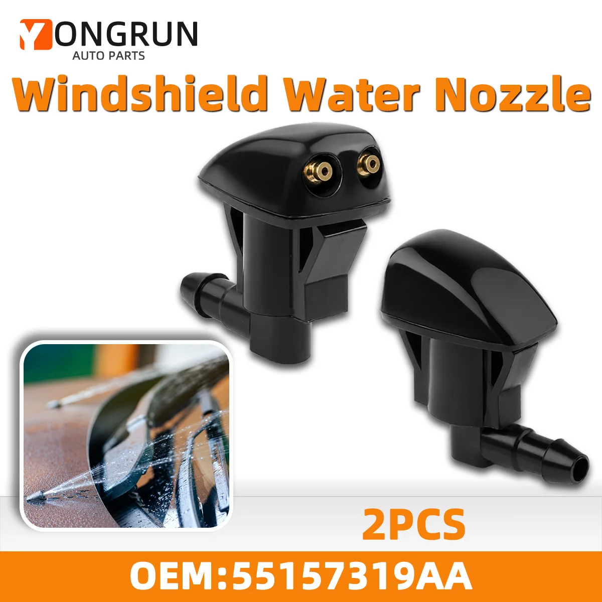 2 Stück Doppelloch-Windschutzscheiben-Waschdüsen passend für Jeep Liberty, Dodge Nitro, Corolla, Camry, Grand Cherokee, 55157319AA, 4806312AA – Detail 1