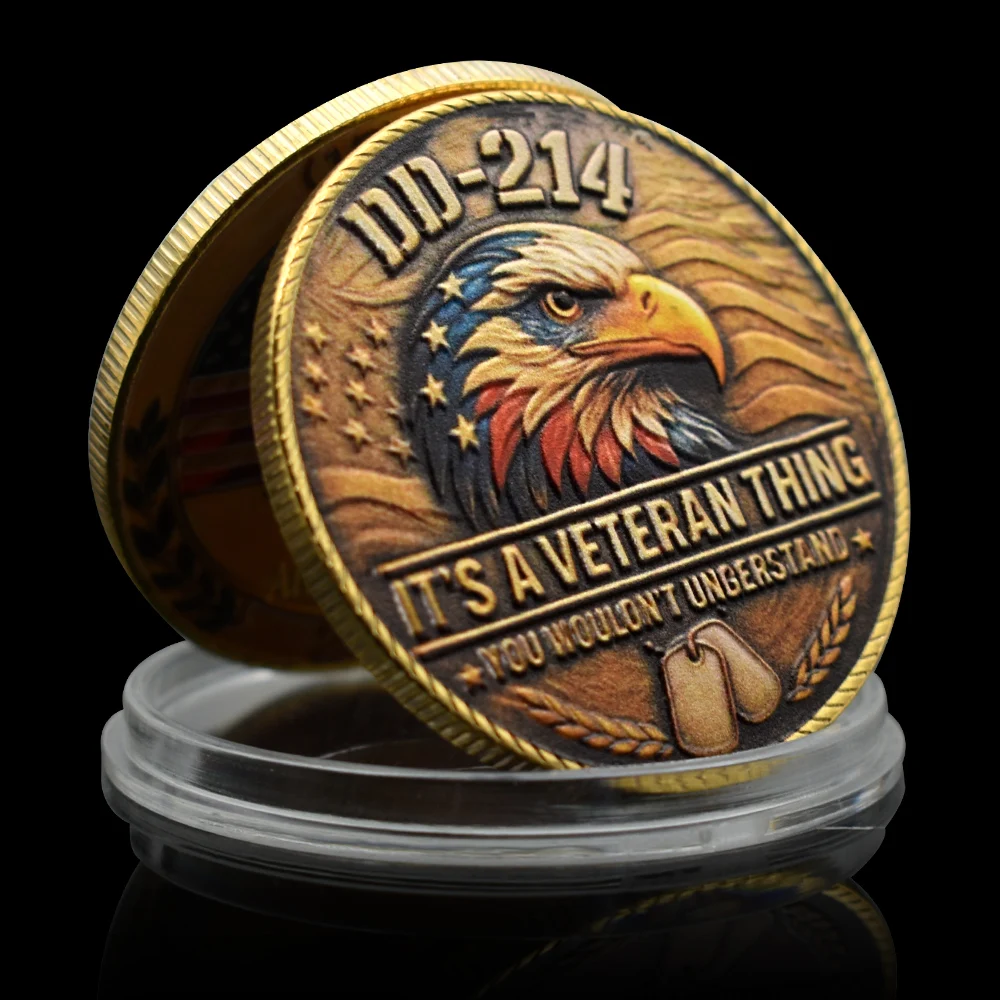 

American Veteran DD-214 Challenge Coin Eagle Military Commemorative Coin Pride Honor Sacrifice Collectible Gift for Veterans