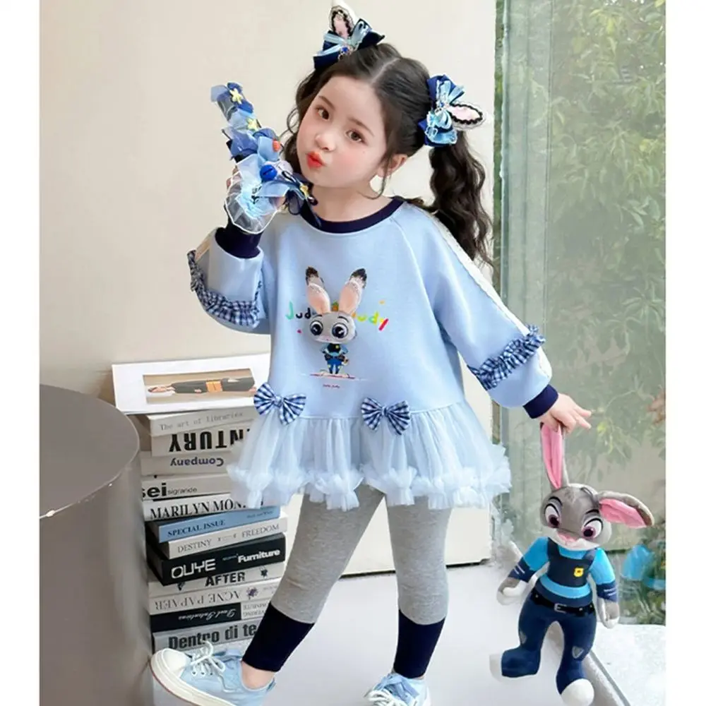 

Girls' Cartoon Zootopia Judy Dress 2026 New Sweet Long Sleeve A-Line Princess Dress Spring Loose Fit Bow Knot Appliqued Dress