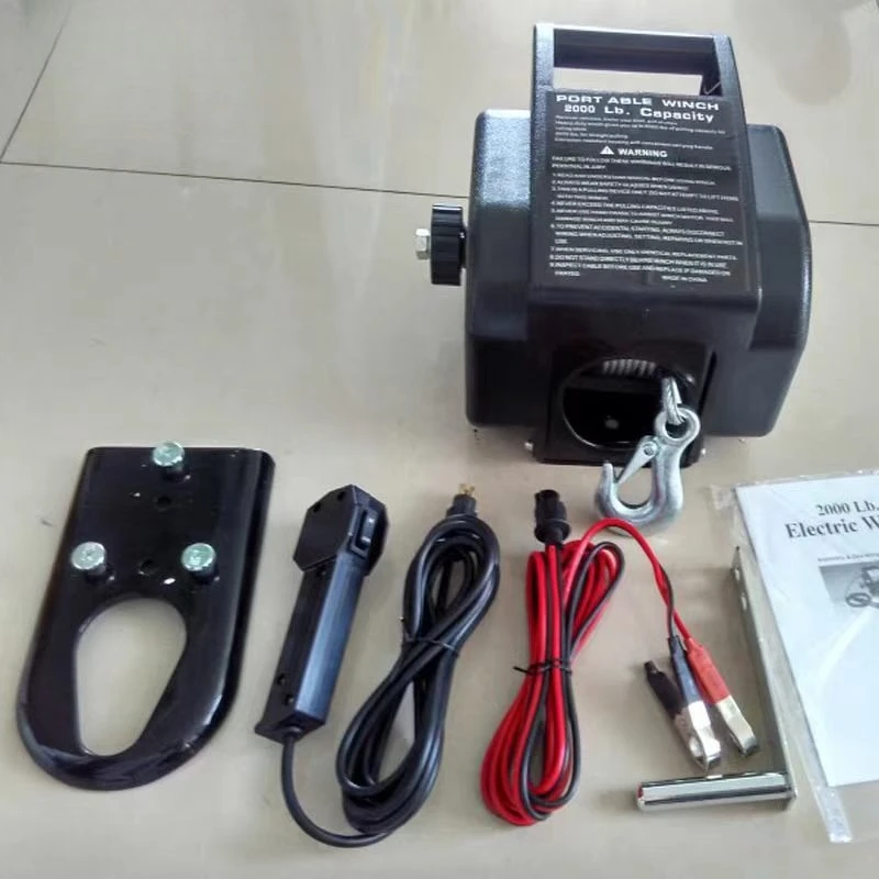 Useful Electric Marine Winch 12V Rubber Boat Yacht Portable 2000lbs Capacity Small Crane Tractor for Water Sports NEW
