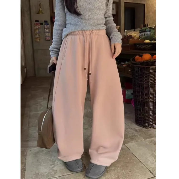 Trendy Dstring Fce Women's Winter Wide Leg Pants Casual High Waist Slimming Knife  Comfortable Quali Cotton Blend