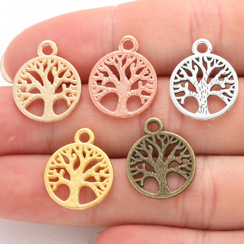 30pcs 5 colors Round tree of life Charms for Earrings necklaces Metal Pendants DIY Jewelry Making Accessories 19*15mm Q257